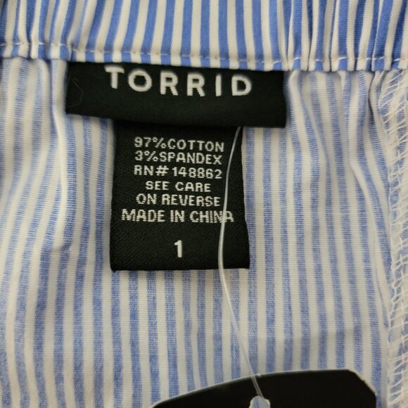 Torrid Womens Halter Top Sz 1 (14/16) Corset Style Lace Up Blue White Pin Stripe - Picture 3 of 11